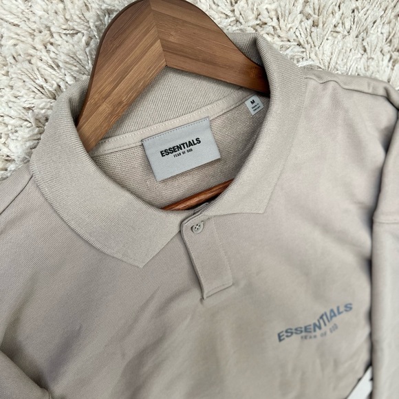 Fear of God Essentials Core Collection Long Sleeve Polo Medium String/Tan - Picture 7 of 10